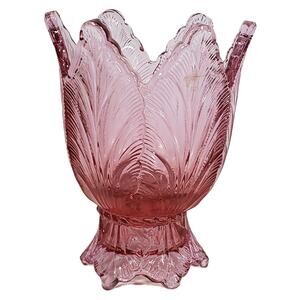 Vtg Fenton Art Glass Tulip Shape Pink Two Way Votive Candle Holder EUC Bloomcore